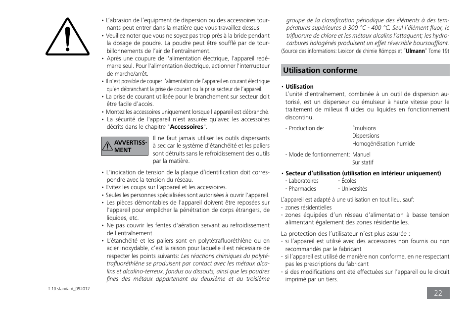 Utilisation conforme | IKA T 10 standard ULTRA-TURRAX User Manual | Page 22 / 68