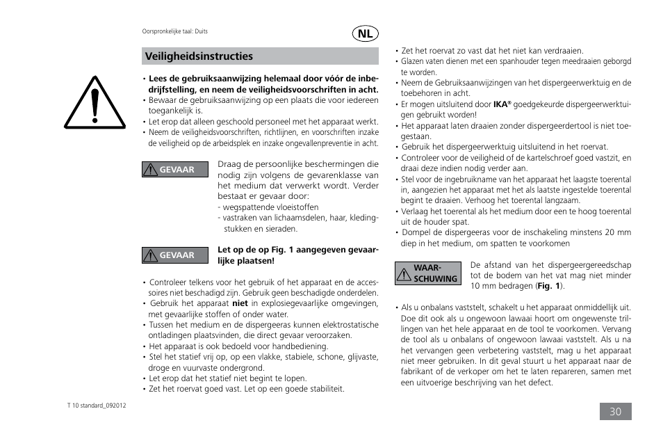 Veiligheidsinstructies | IKA T 10 standard ULTRA-TURRAX User Manual | Page 30 / 68