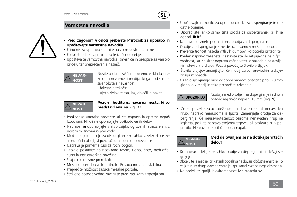 Varnostna navodila | IKA T 10 standard ULTRA-TURRAX User Manual | Page 50 / 68