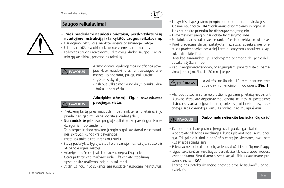 Saugos reikalavimai | IKA T 10 standard ULTRA-TURRAX User Manual | Page 58 / 68