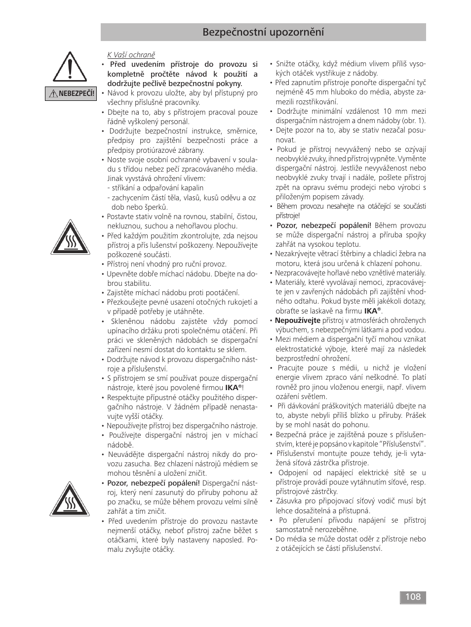 Bezpečnostní upozornění | IKA T 18 digital ULTRA-TURRAX User Manual | Page 108 / 188