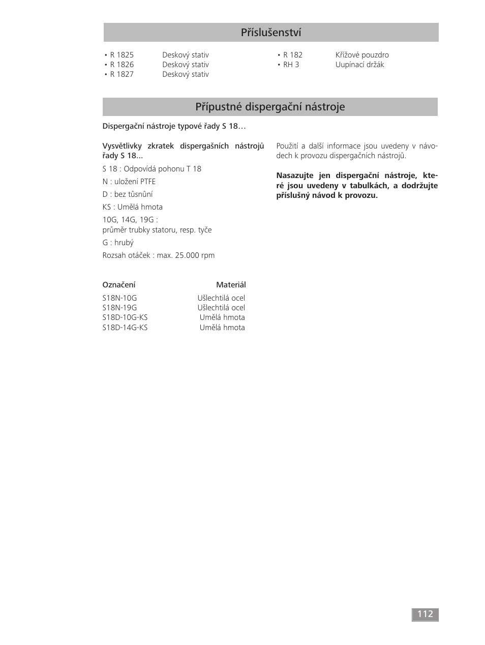 Příslušenství přípustné dispergační nástroje | IKA T 18 digital ULTRA-TURRAX User Manual | Page 112 / 188