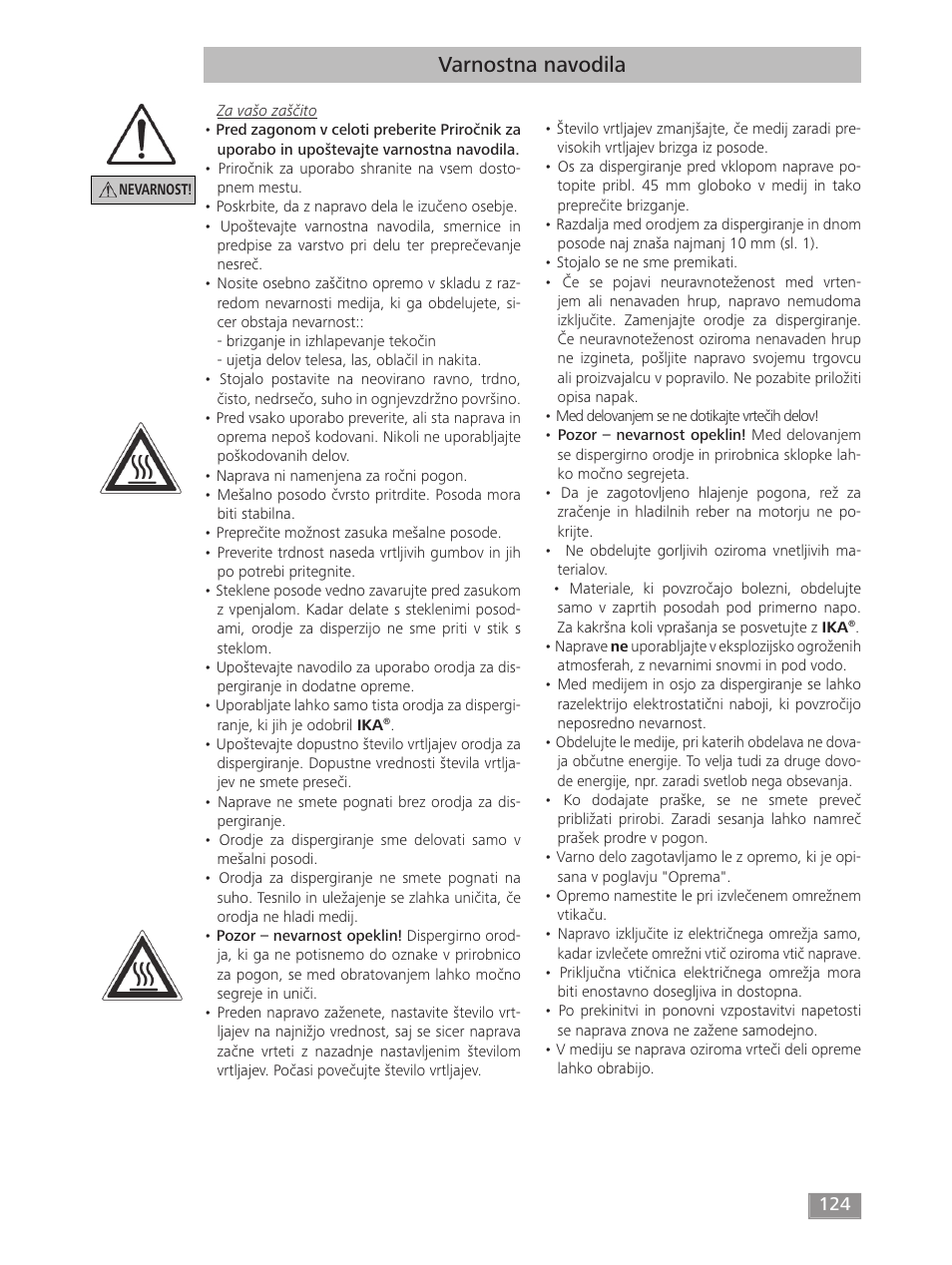 Varnostna navodila | IKA T 18 digital ULTRA-TURRAX User Manual | Page 124 / 188