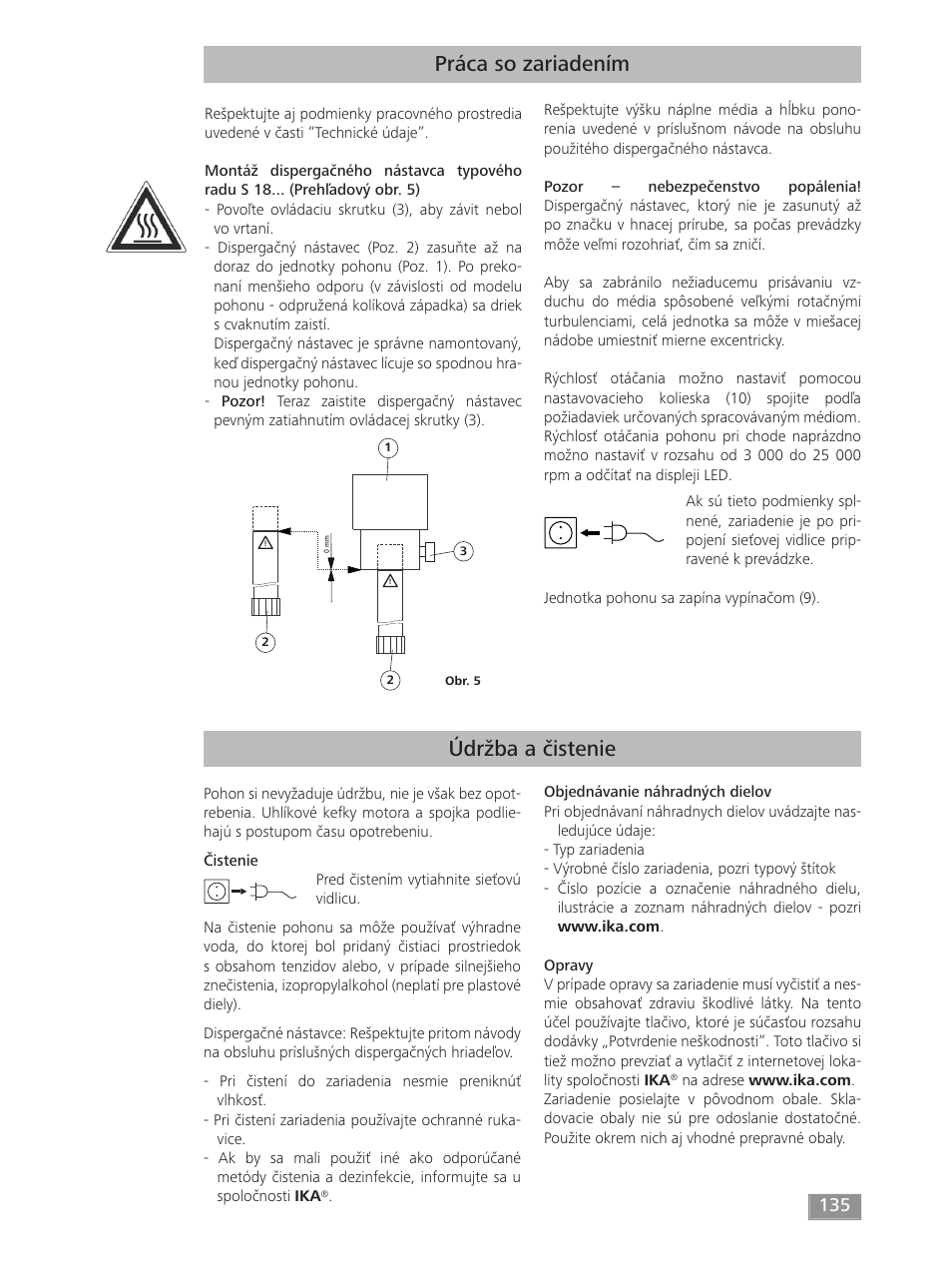 Práca so zariadením, Údržba a čistenie | IKA T 18 digital ULTRA-TURRAX User Manual | Page 135 / 188