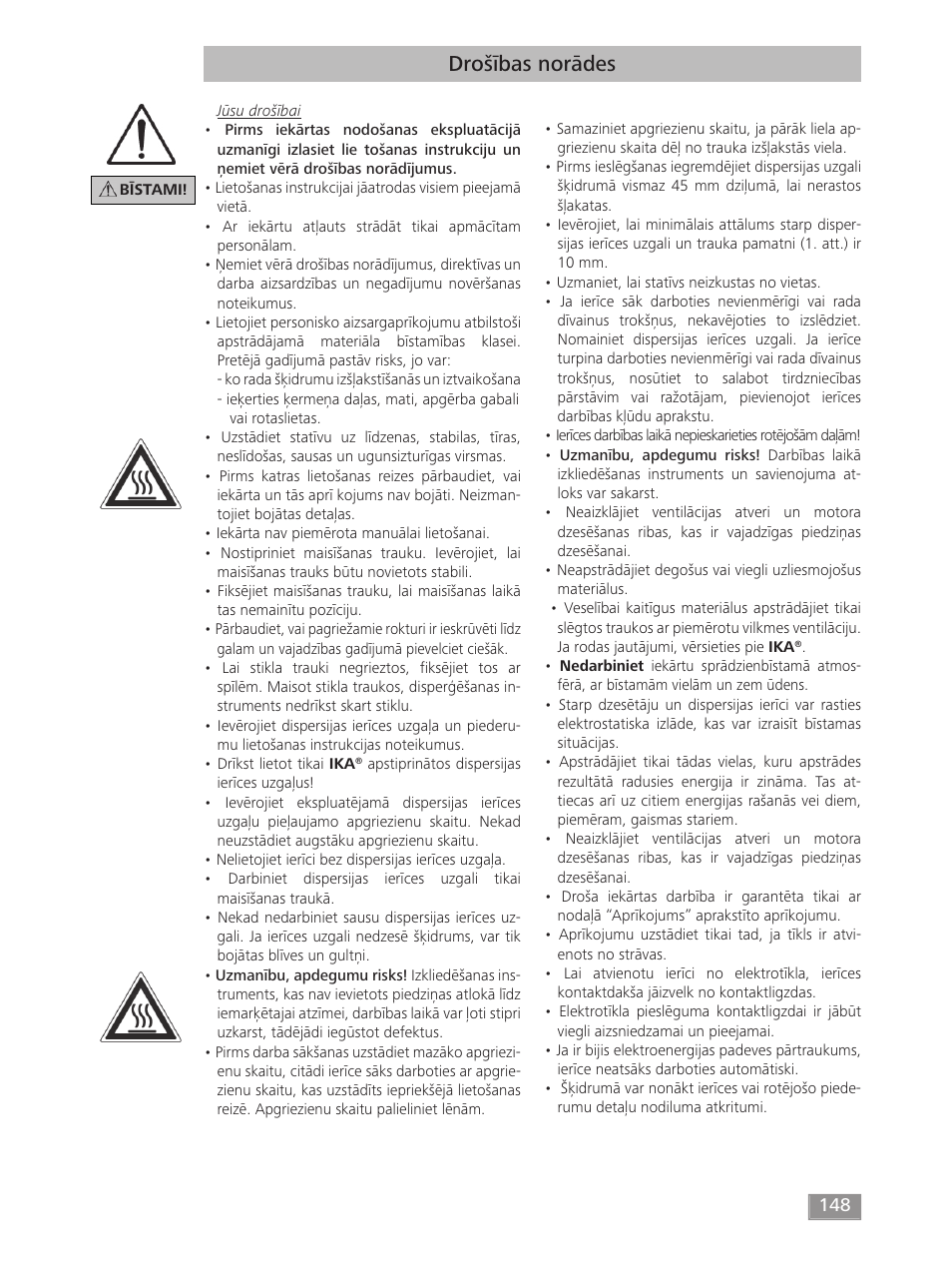 Drošības norādes | IKA T 18 digital ULTRA-TURRAX User Manual | Page 148 / 188