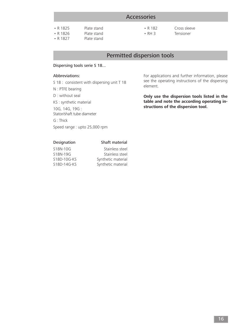 Accessories permitted dispersion tools | IKA T 18 digital ULTRA-TURRAX User Manual | Page 16 / 188