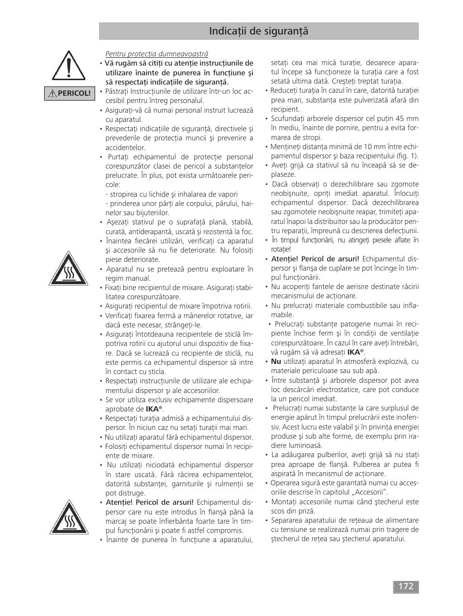 Indicaţii de siguranţă | IKA T 18 digital ULTRA-TURRAX User Manual | Page 172 / 188