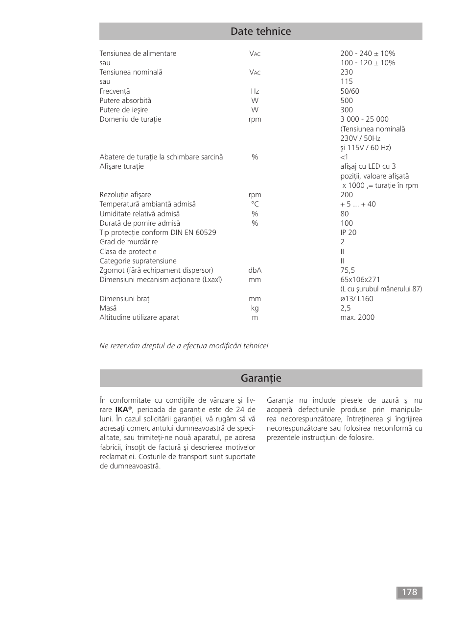 Garanţie date tehnice | IKA T 18 digital ULTRA-TURRAX User Manual | Page 178 / 188