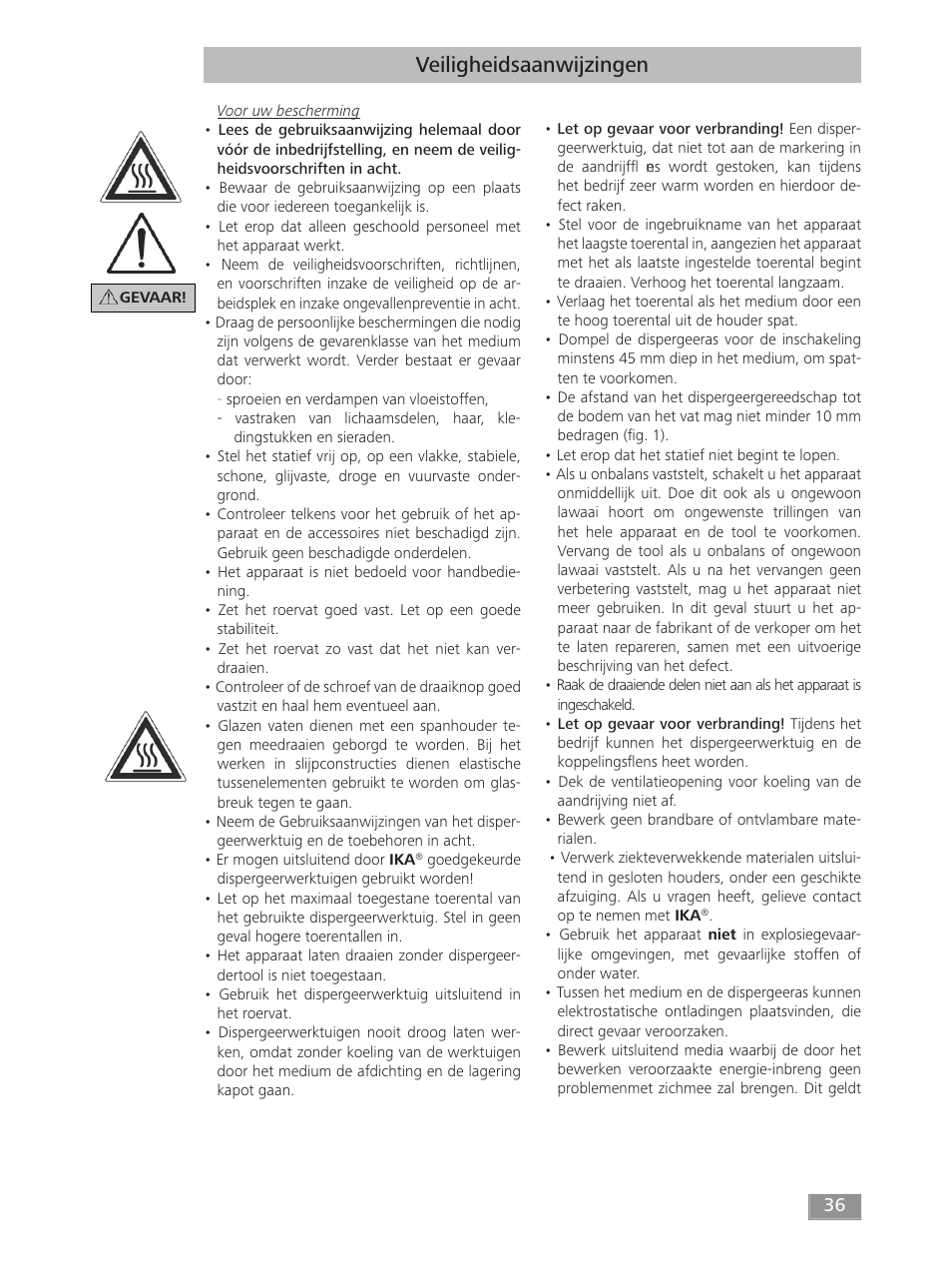 Veiligheidsaanwijzingen | IKA T 18 digital ULTRA-TURRAX User Manual | Page 36 / 188