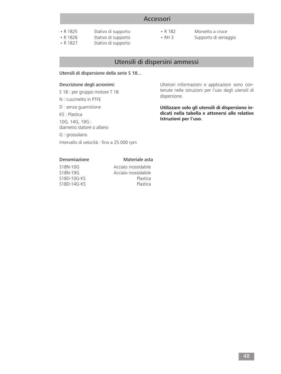 Accessori utensili di dispersini ammessi | IKA T 18 digital ULTRA-TURRAX User Manual | Page 48 / 188