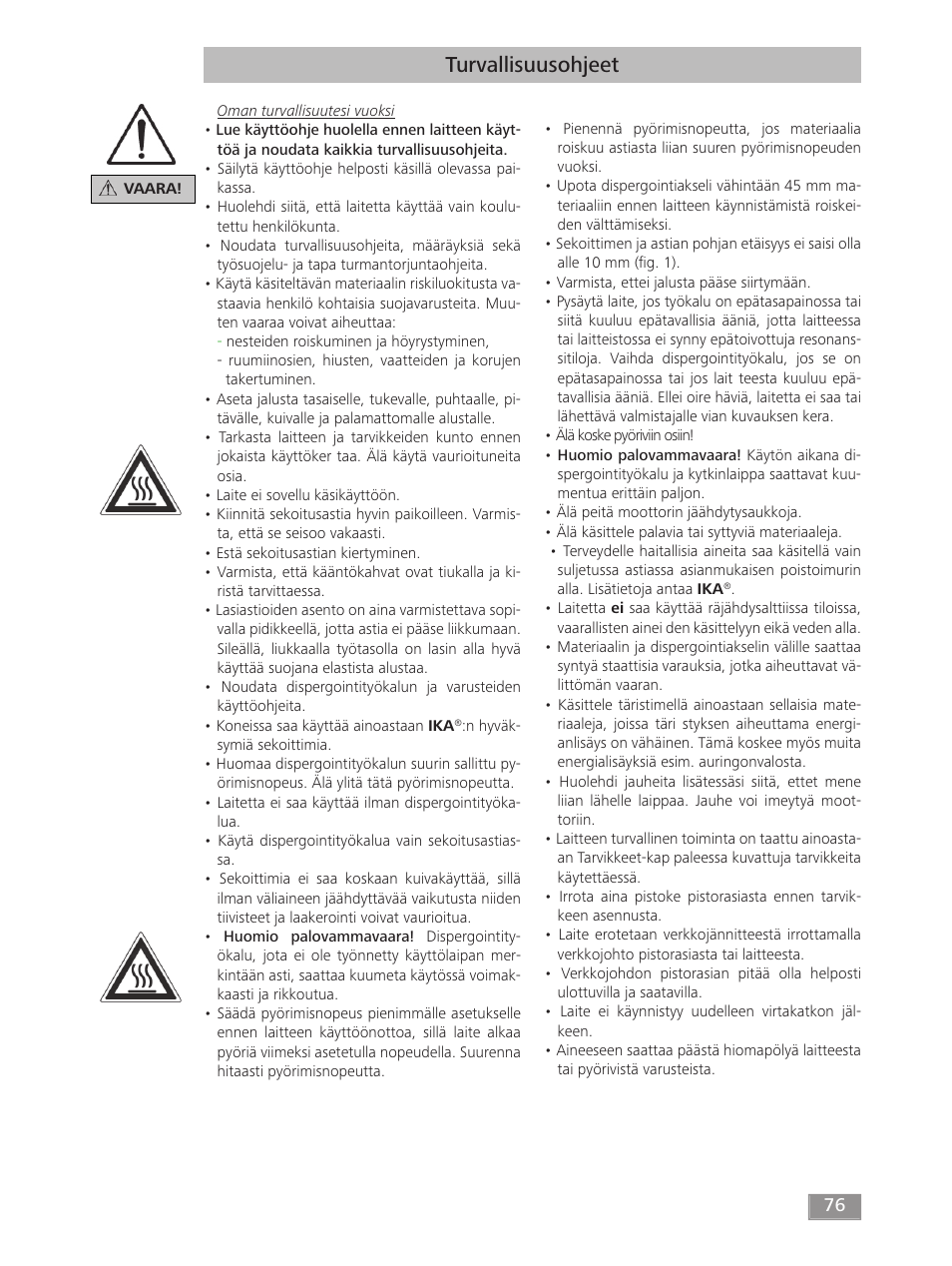 Turvallisuusohjeet | IKA T 18 digital ULTRA-TURRAX User Manual | Page 76 / 188