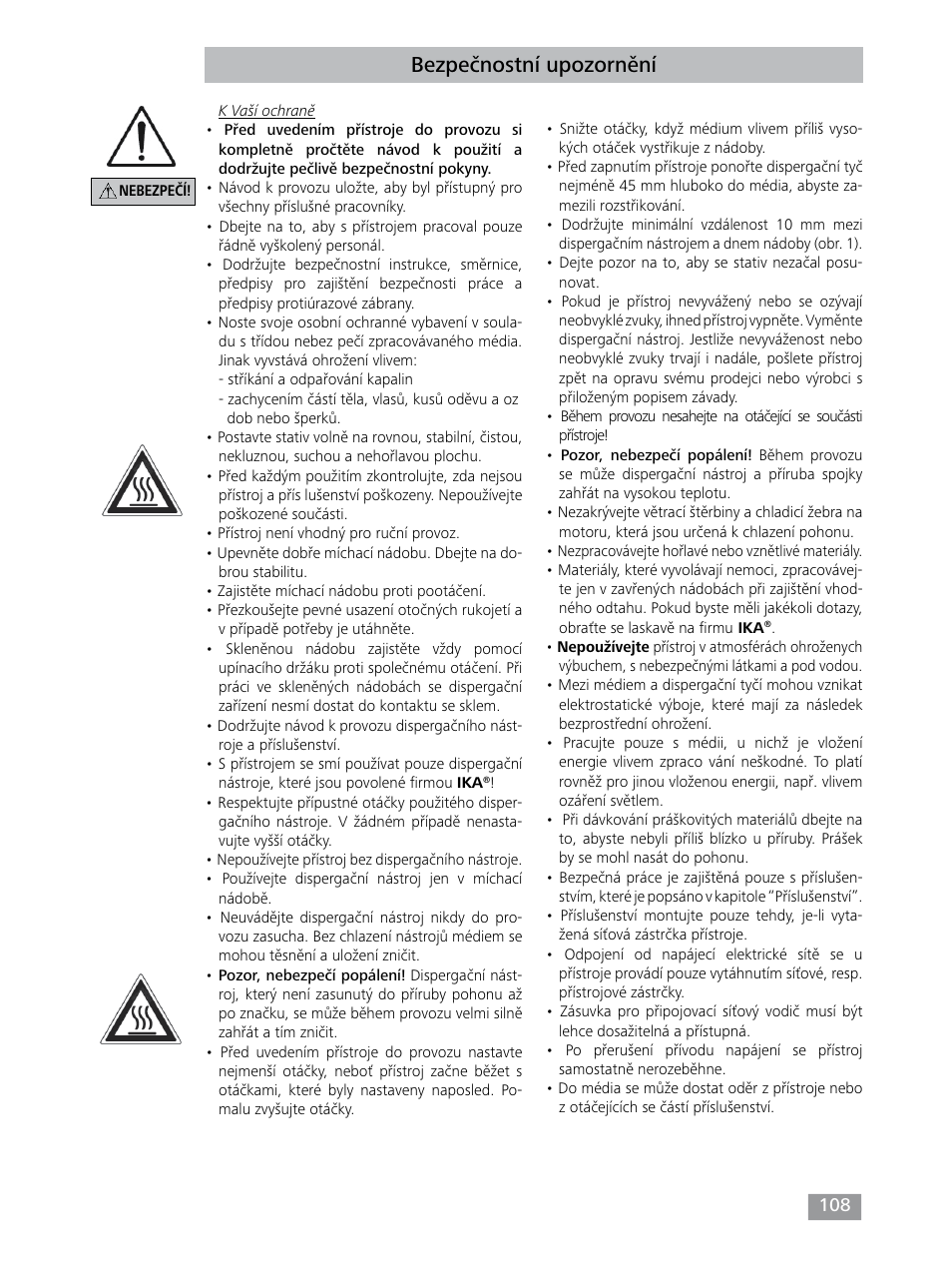 Bezpečnostní upozornění | IKA T 25 digital ULTRA-TURRAX User Manual | Page 108 / 188