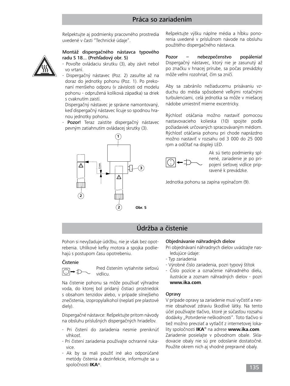 Práca so zariadením, Údržba a čistenie | IKA T 25 digital ULTRA-TURRAX User Manual | Page 135 / 188