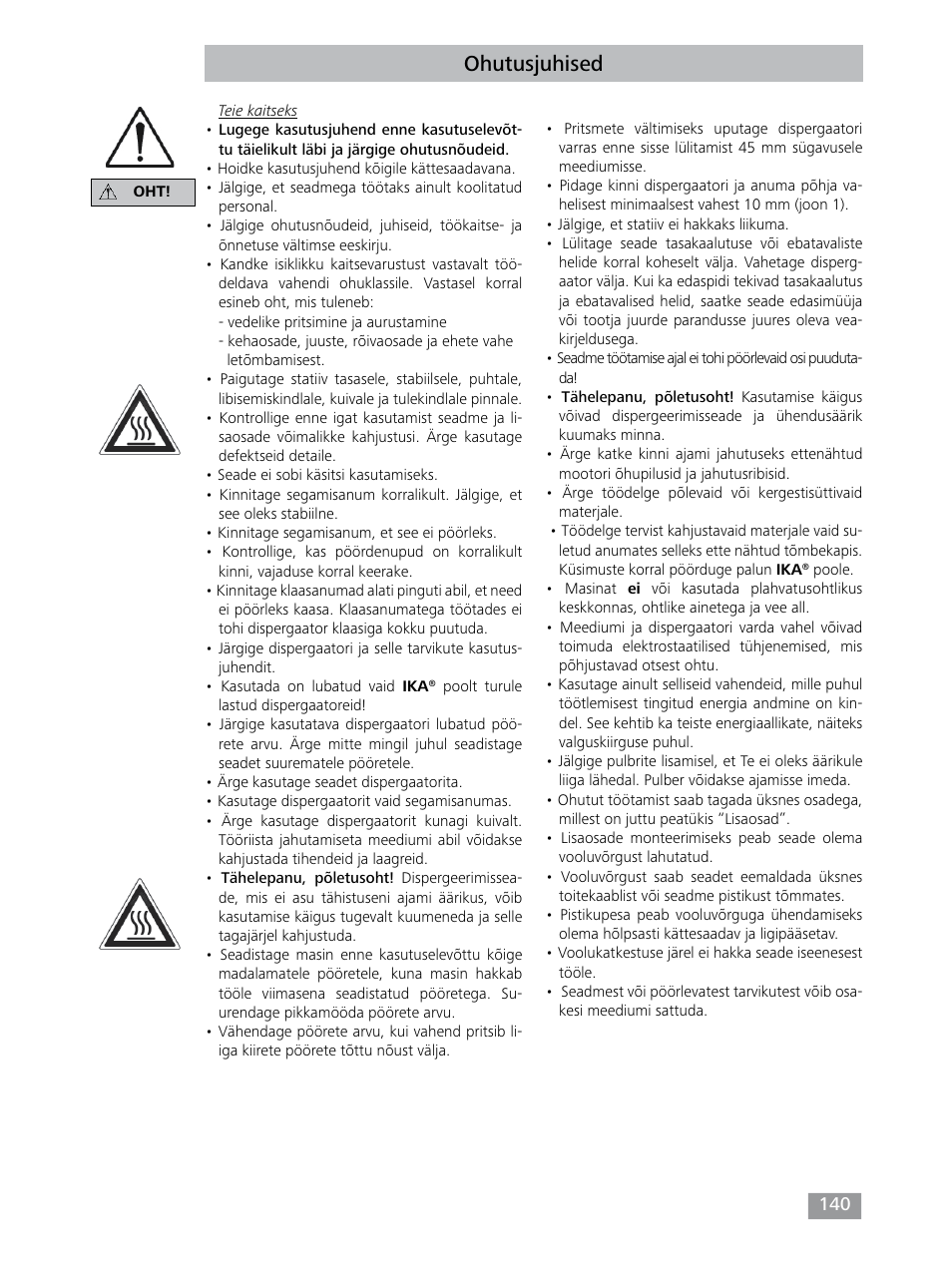 Ohutusjuhised | IKA T 25 digital ULTRA-TURRAX User Manual | Page 140 / 188