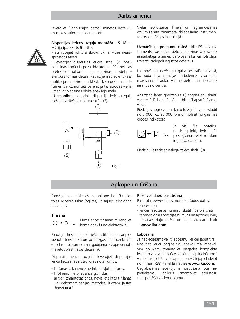 Darbs ar ierīci, Apkope un tīrīšana | IKA T 25 digital ULTRA-TURRAX User Manual | Page 151 / 188