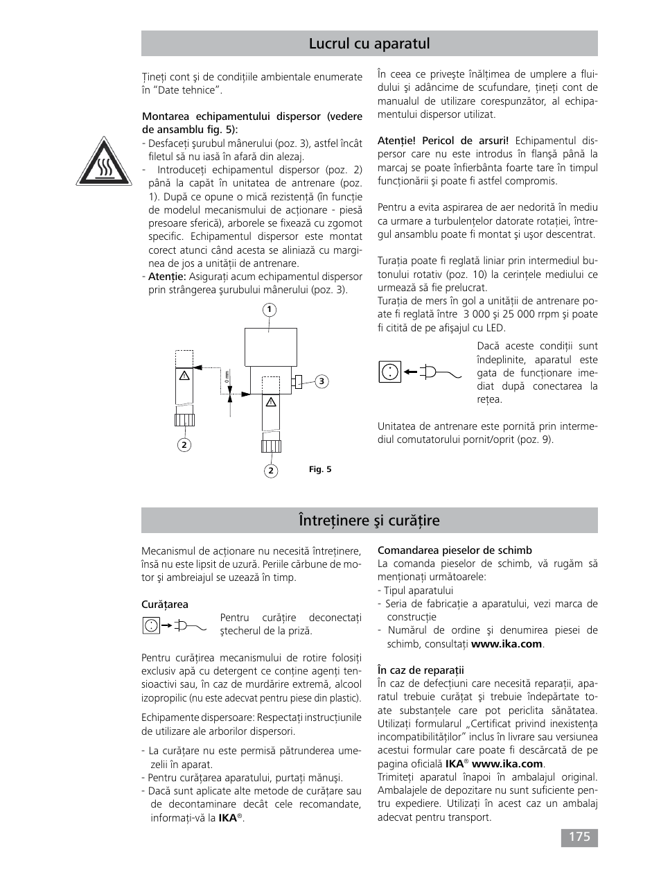 Lucrul cu aparatul, Întreţinere şi curăţire | IKA T 25 digital ULTRA-TURRAX User Manual | Page 175 / 188