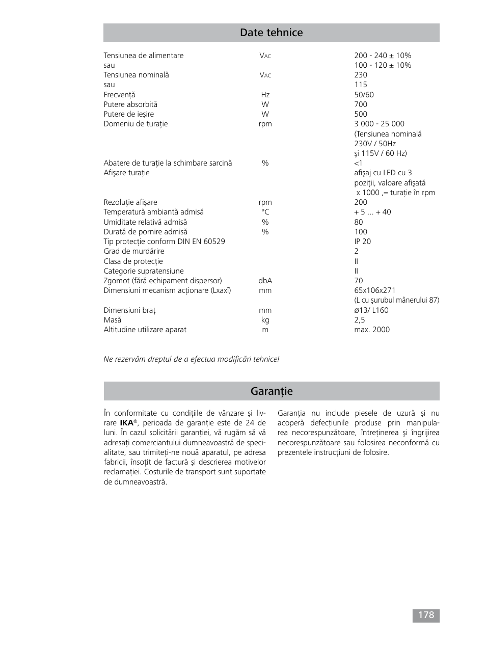 Garanţie date tehnice | IKA T 25 digital ULTRA-TURRAX User Manual | Page 178 / 188