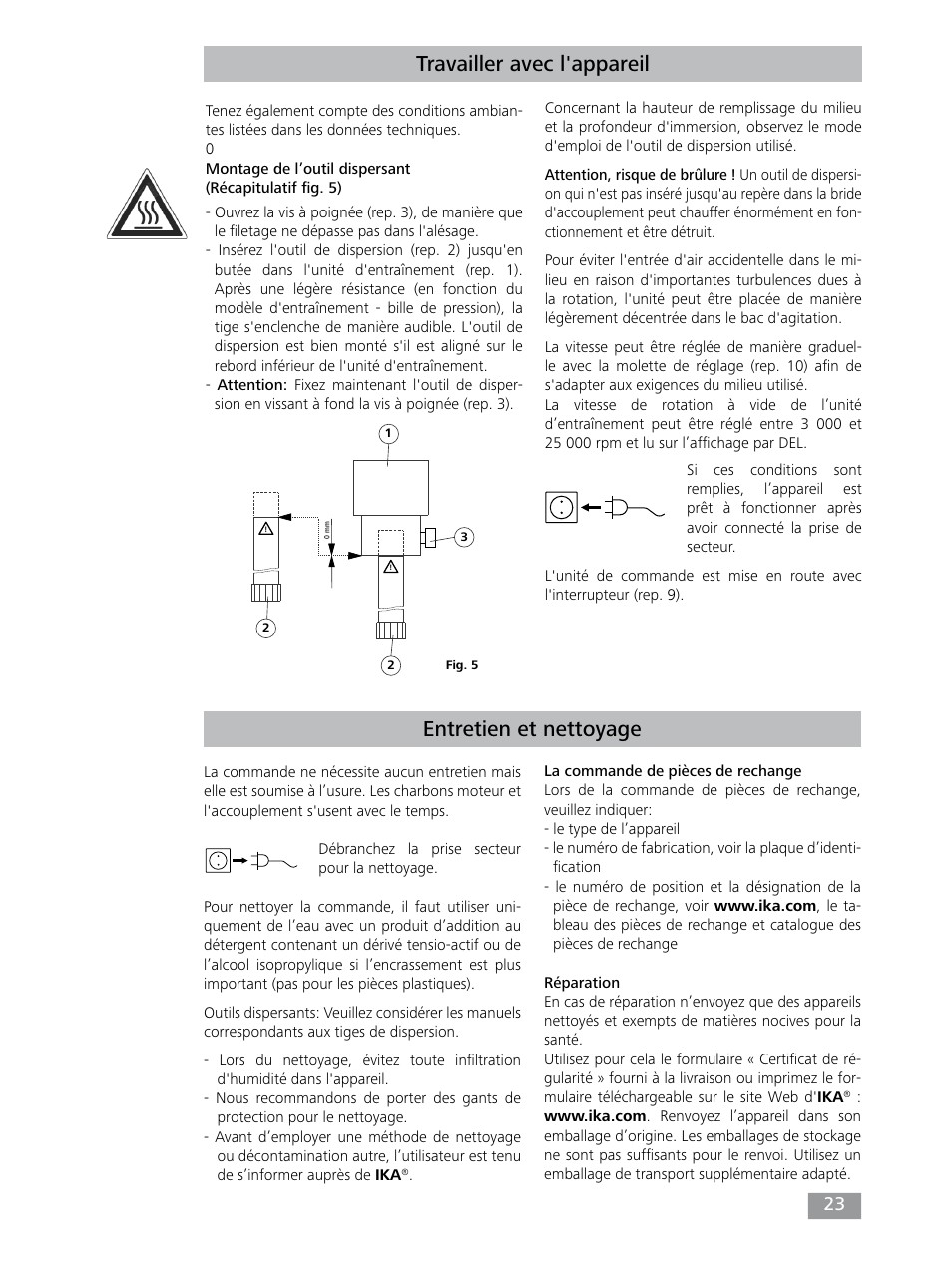Entretien et nettoyage, Travailler avec l'appareil | IKA T 25 digital ULTRA-TURRAX User Manual | Page 23 / 188