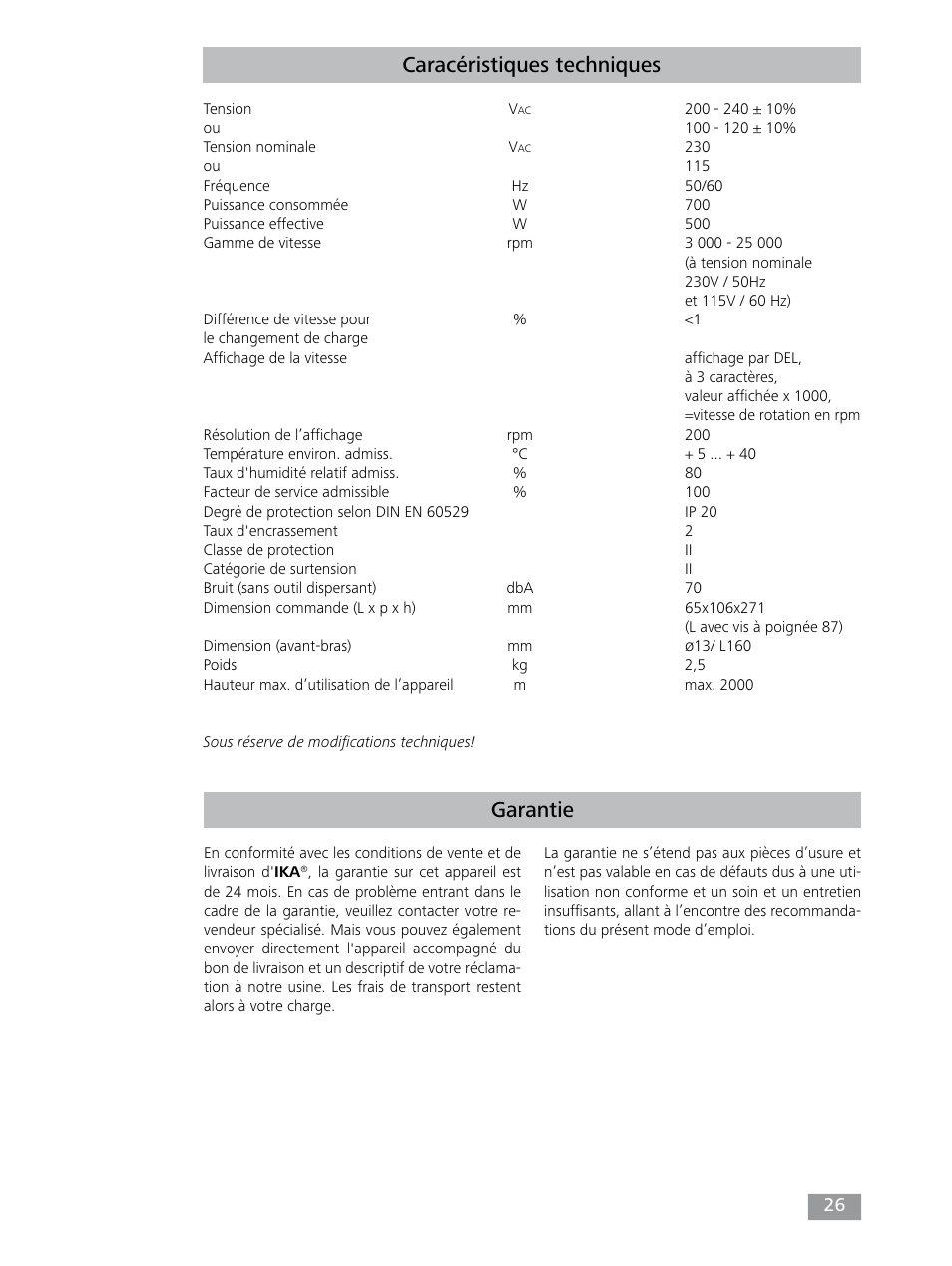 Garantie caracéristiques techniques | IKA T 25 digital ULTRA-TURRAX User Manual | Page 26 / 188