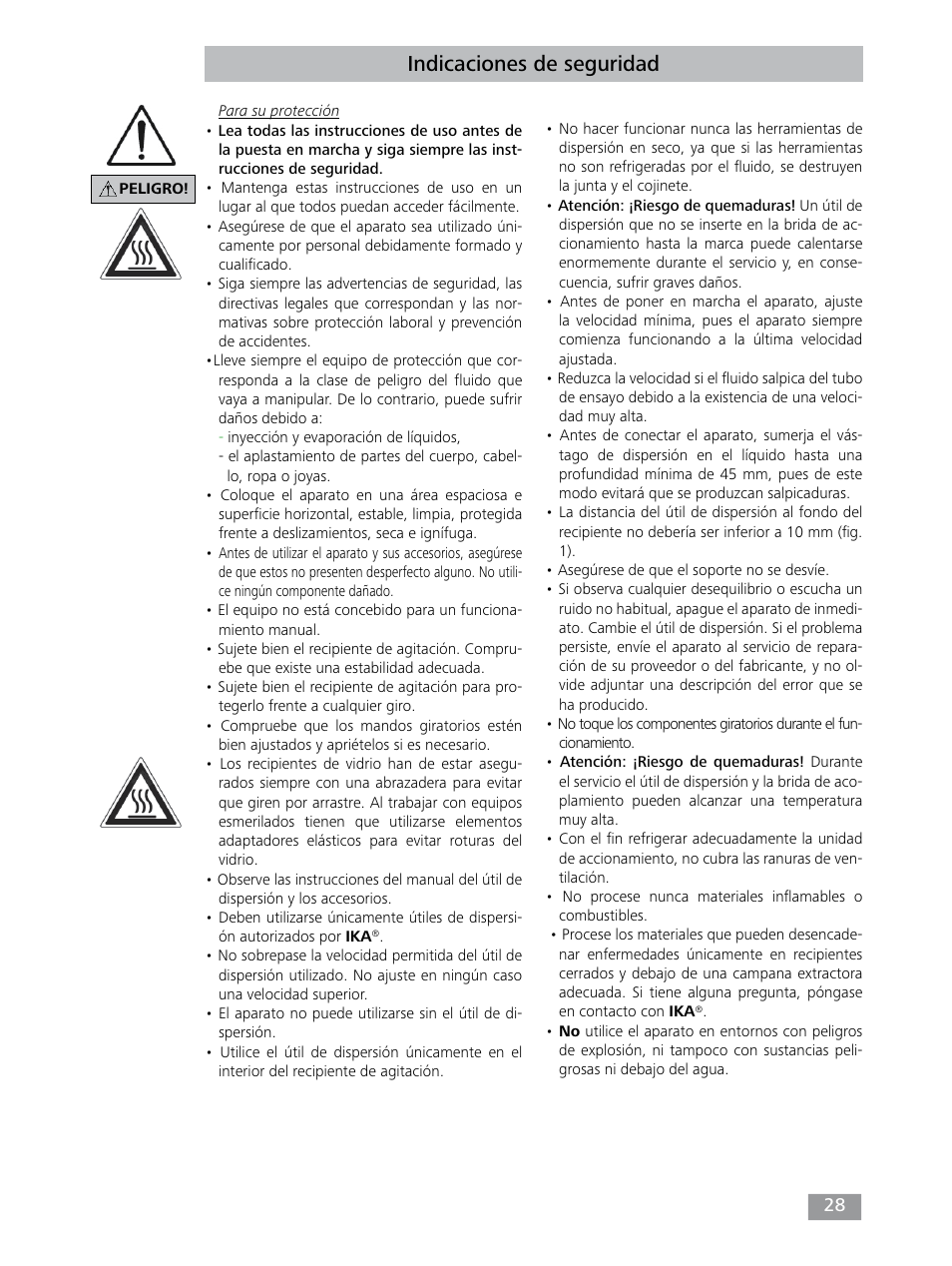 Indicaciones de seguridad | IKA T 25 digital ULTRA-TURRAX User Manual | Page 28 / 188