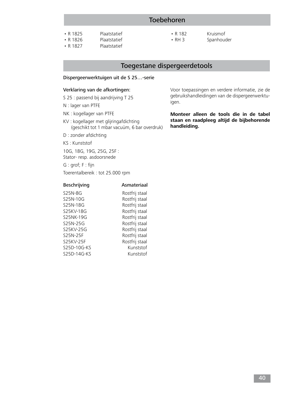 Toebehoren toegestane dispergeerdetools | IKA T 25 digital ULTRA-TURRAX User Manual | Page 40 / 188