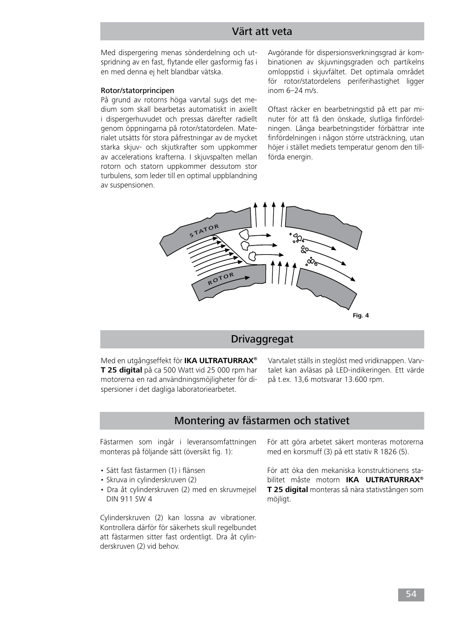 Drivaggregat värt att veta, Montering av fästarmen och stativet | IKA T 25 digital ULTRA-TURRAX User Manual | Page 54 / 188