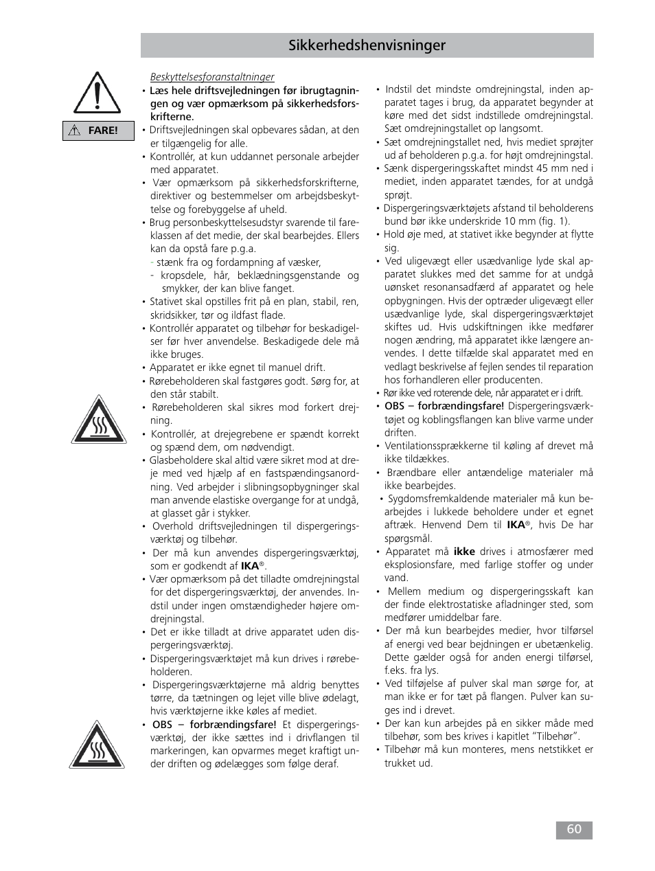 Sikkerhedshenvisninger | IKA T 25 digital ULTRA-TURRAX User Manual | Page 60 / 188