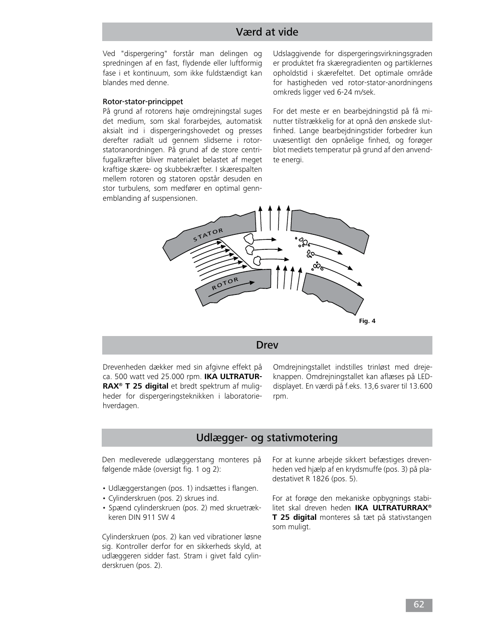 Drev værd at vide, Udlægger- og stativmotering | IKA T 25 digital ULTRA-TURRAX User Manual | Page 62 / 188