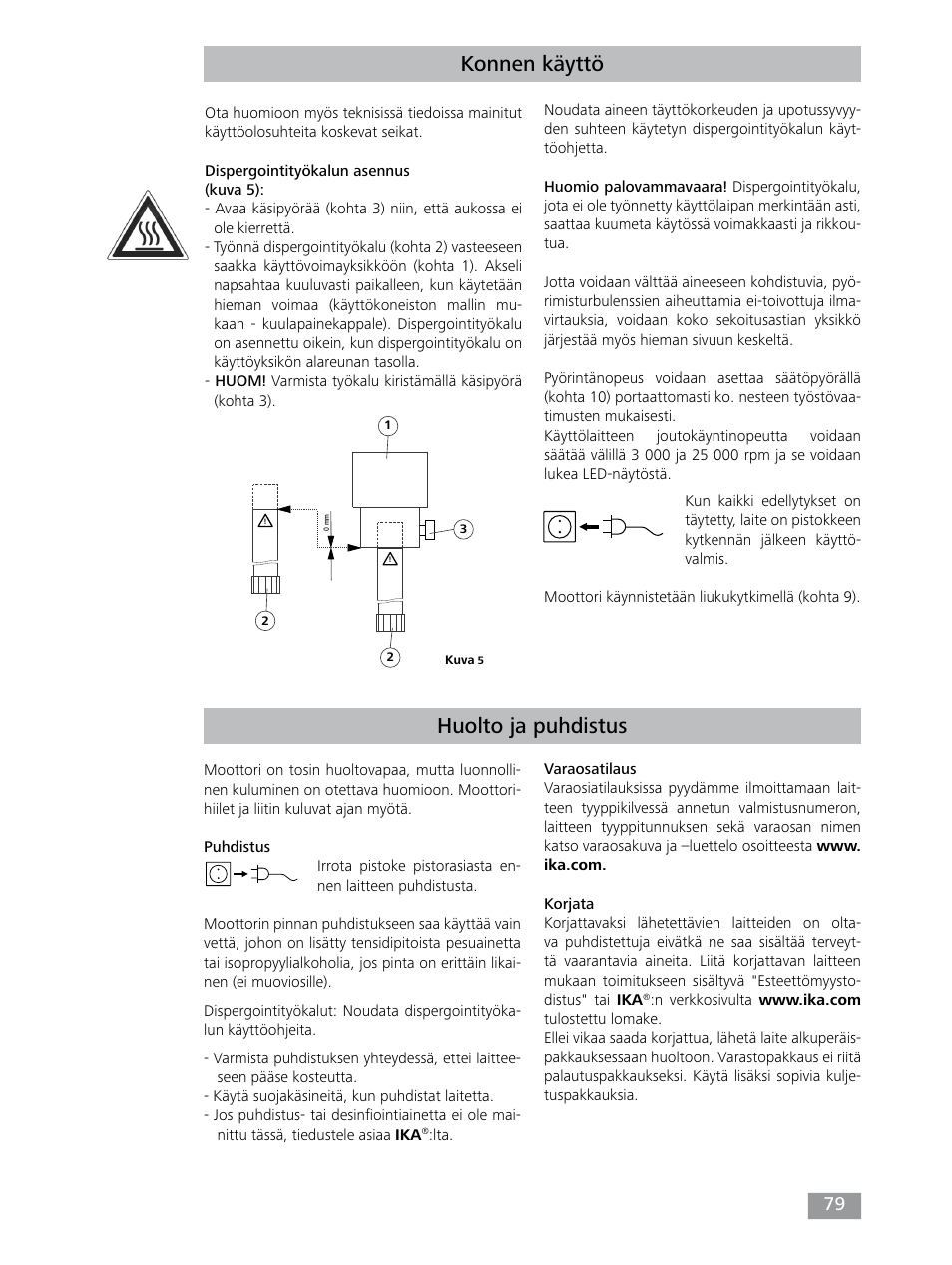 Konnen käyttö, Huolto ja puhdistus | IKA T 25 digital ULTRA-TURRAX User Manual | Page 79 / 188