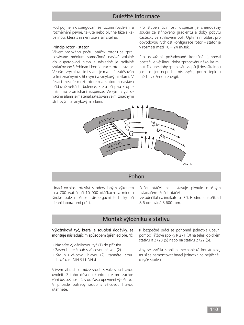 Pohon důležité informace, Montáž výložníku a stativu | IKA T 50 digital ULTRA-TURRAX User Manual | Page 110 / 188