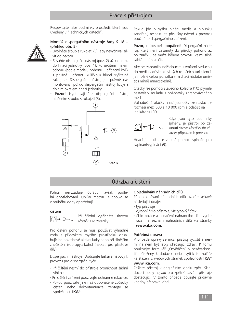 Práce s přístrojem, Údržba a čištění | IKA T 50 digital ULTRA-TURRAX User Manual | Page 111 / 188