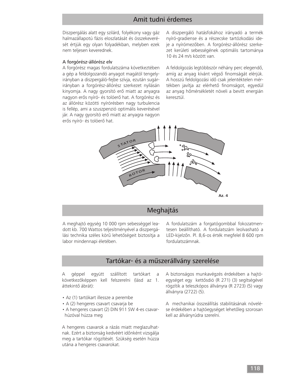 Meghajtás amit tudni érdemes, Tartókar- és a műszerállvány szerelése | IKA T 50 digital ULTRA-TURRAX User Manual | Page 118 / 188