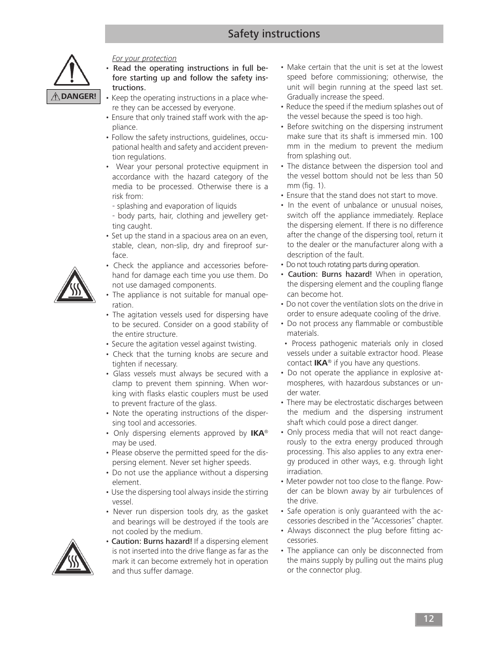 Safety instructions | IKA T 50 digital ULTRA-TURRAX User Manual | Page 12 / 188