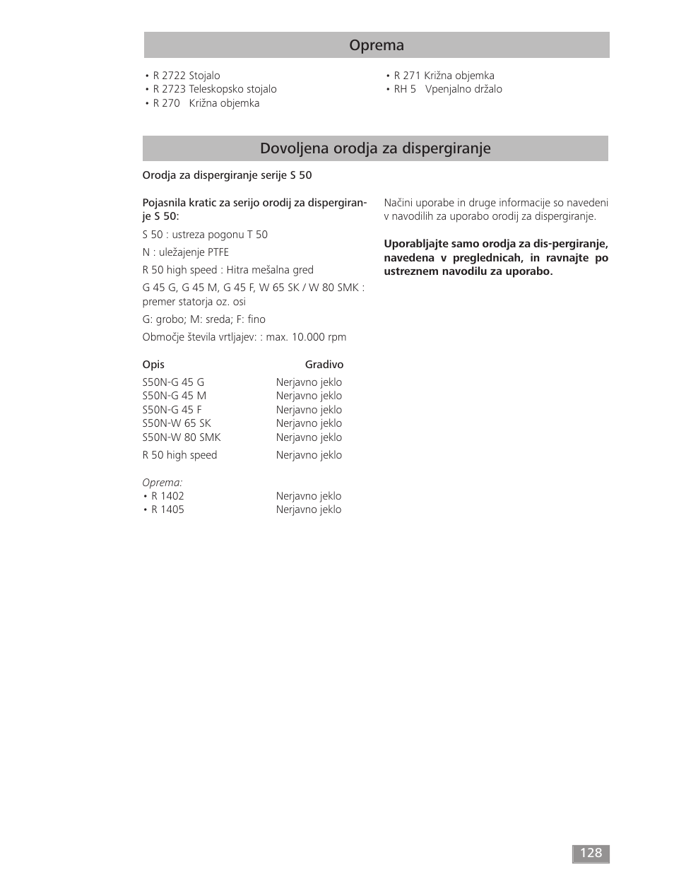 Oprema, Dovoljena orodja za dispergiranje | IKA T 50 digital ULTRA-TURRAX User Manual | Page 128 / 188