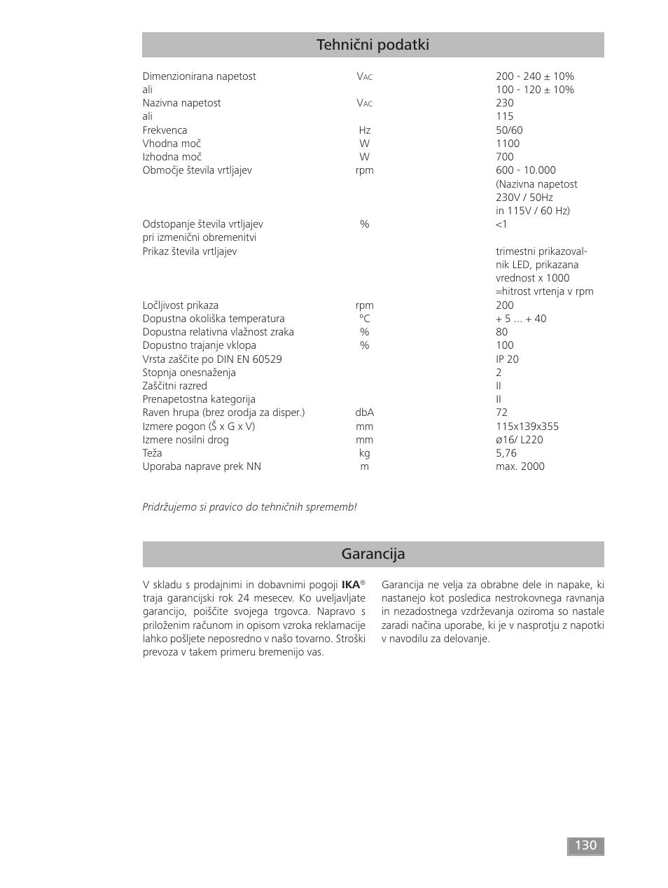 Garancija tehnični podatki | IKA T 50 digital ULTRA-TURRAX User Manual | Page 130 / 188