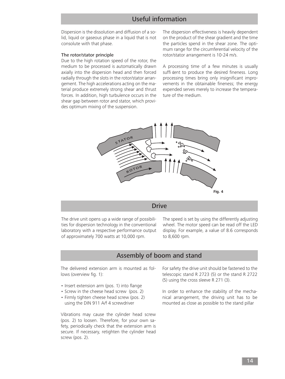 Drive useful information, Assembly of boom and stand | IKA T 50 digital ULTRA-TURRAX User Manual | Page 14 / 188