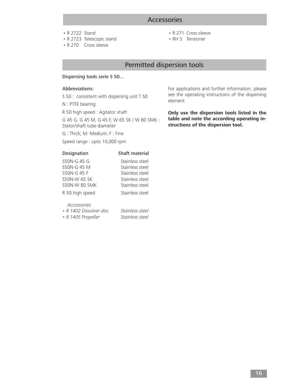 Accessories, Permitted dispersion tools | IKA T 50 digital ULTRA-TURRAX User Manual | Page 16 / 188