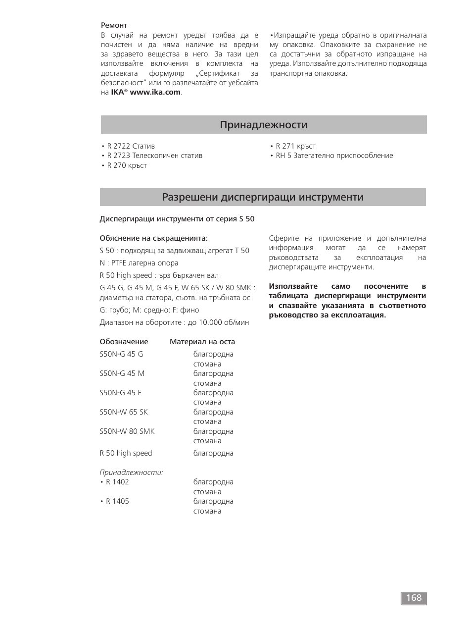 Принадлежности, Разрешени диспергиращи инструменти | IKA T 50 digital ULTRA-TURRAX User Manual | Page 168 / 188
