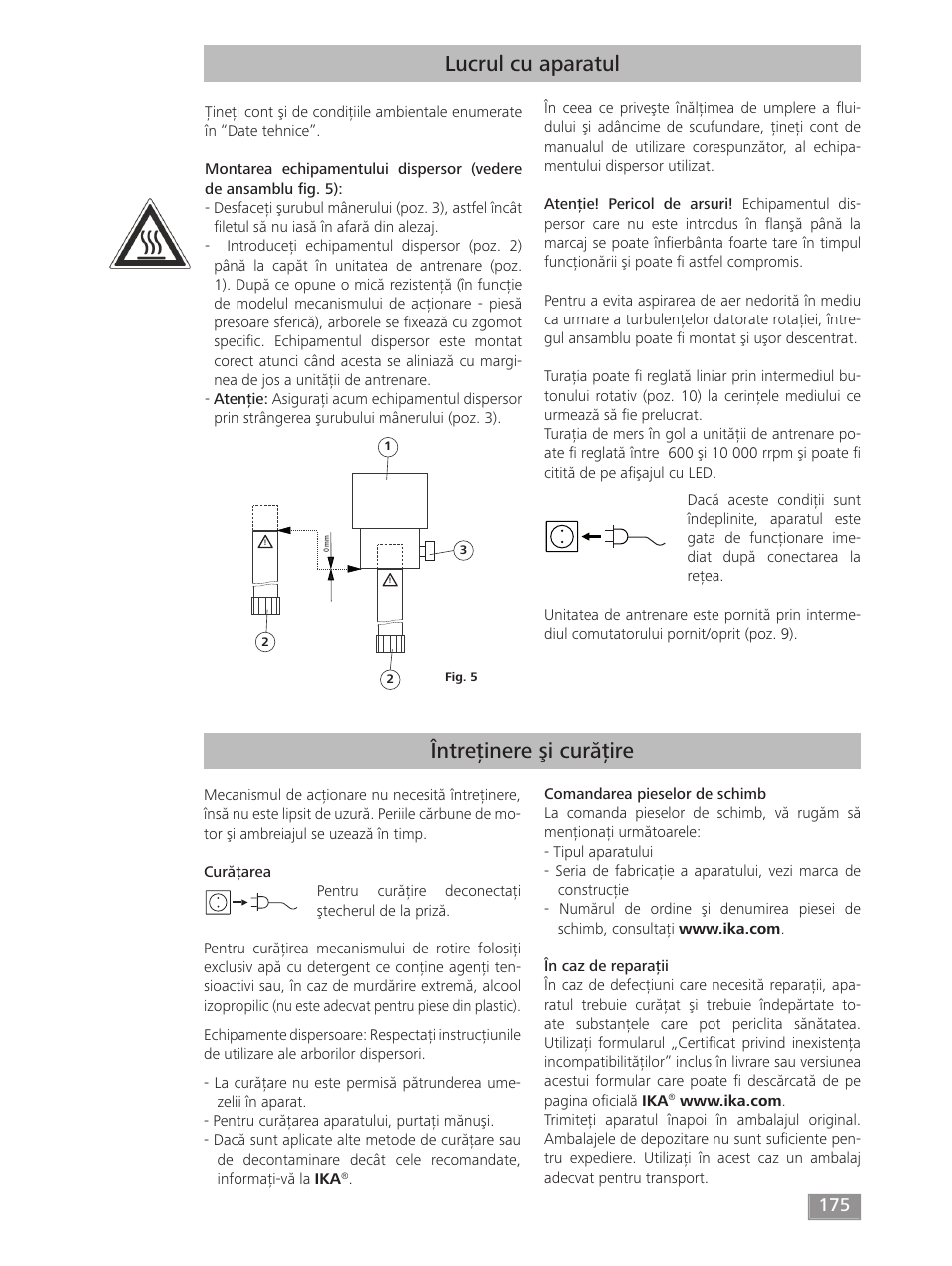 Lucrul cu aparatul, Întreţinere şi curăţire | IKA T 50 digital ULTRA-TURRAX User Manual | Page 175 / 188