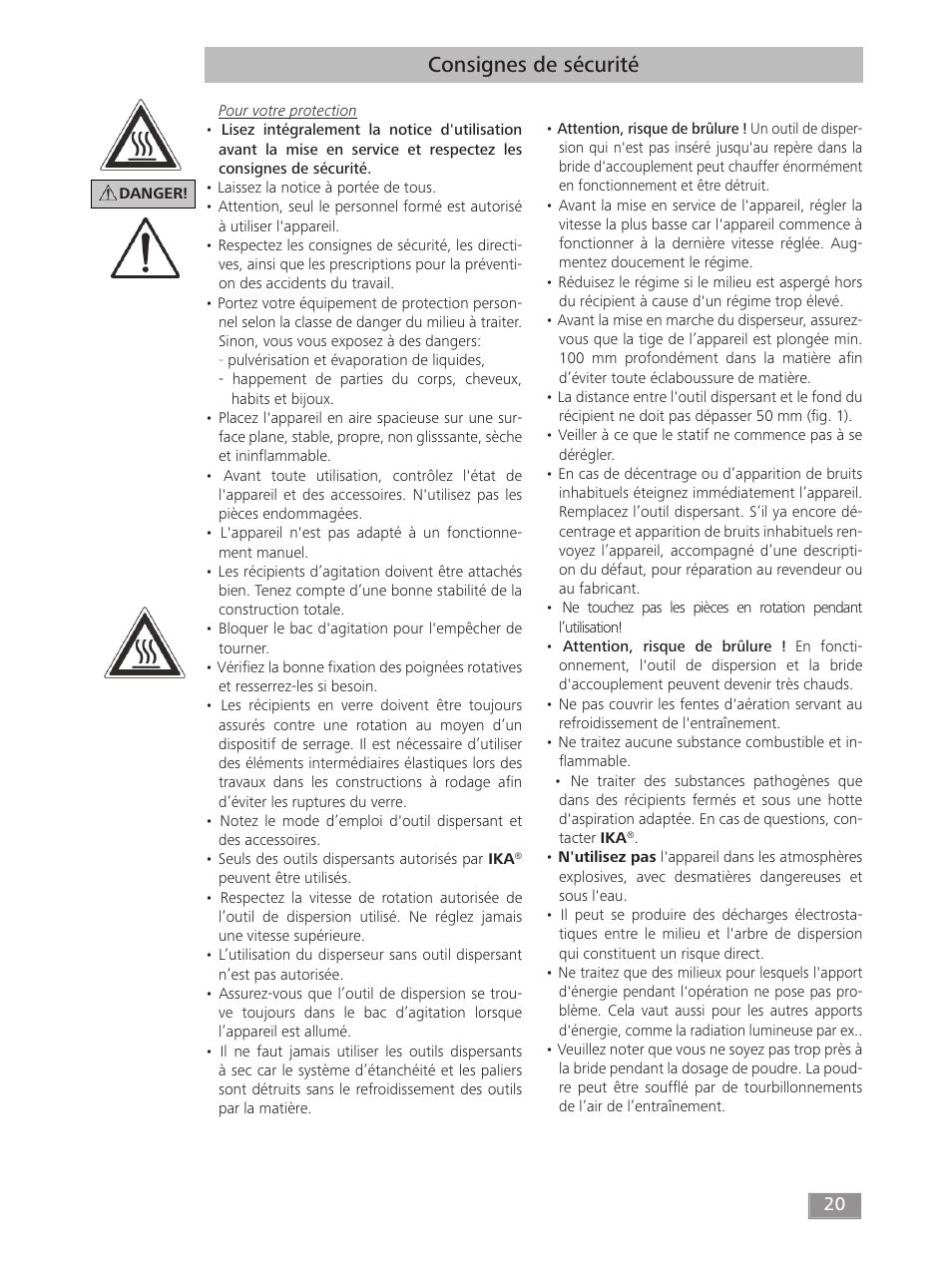 Consignes de sécurité | IKA T 50 digital ULTRA-TURRAX User Manual | Page 20 / 188