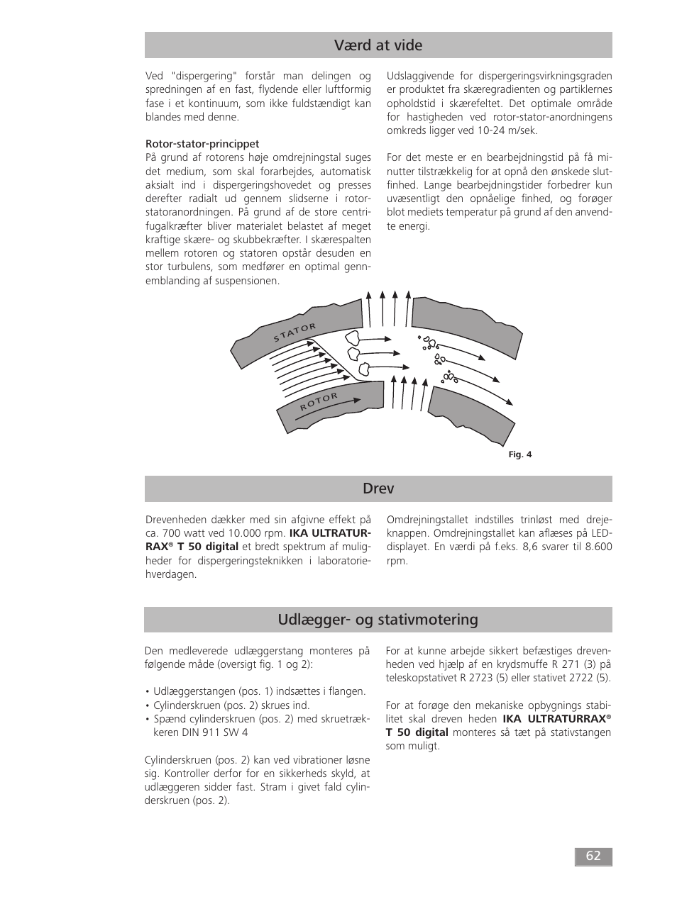 Drev værd at vide, Udlægger- og stativmotering | IKA T 50 digital ULTRA-TURRAX User Manual | Page 62 / 188