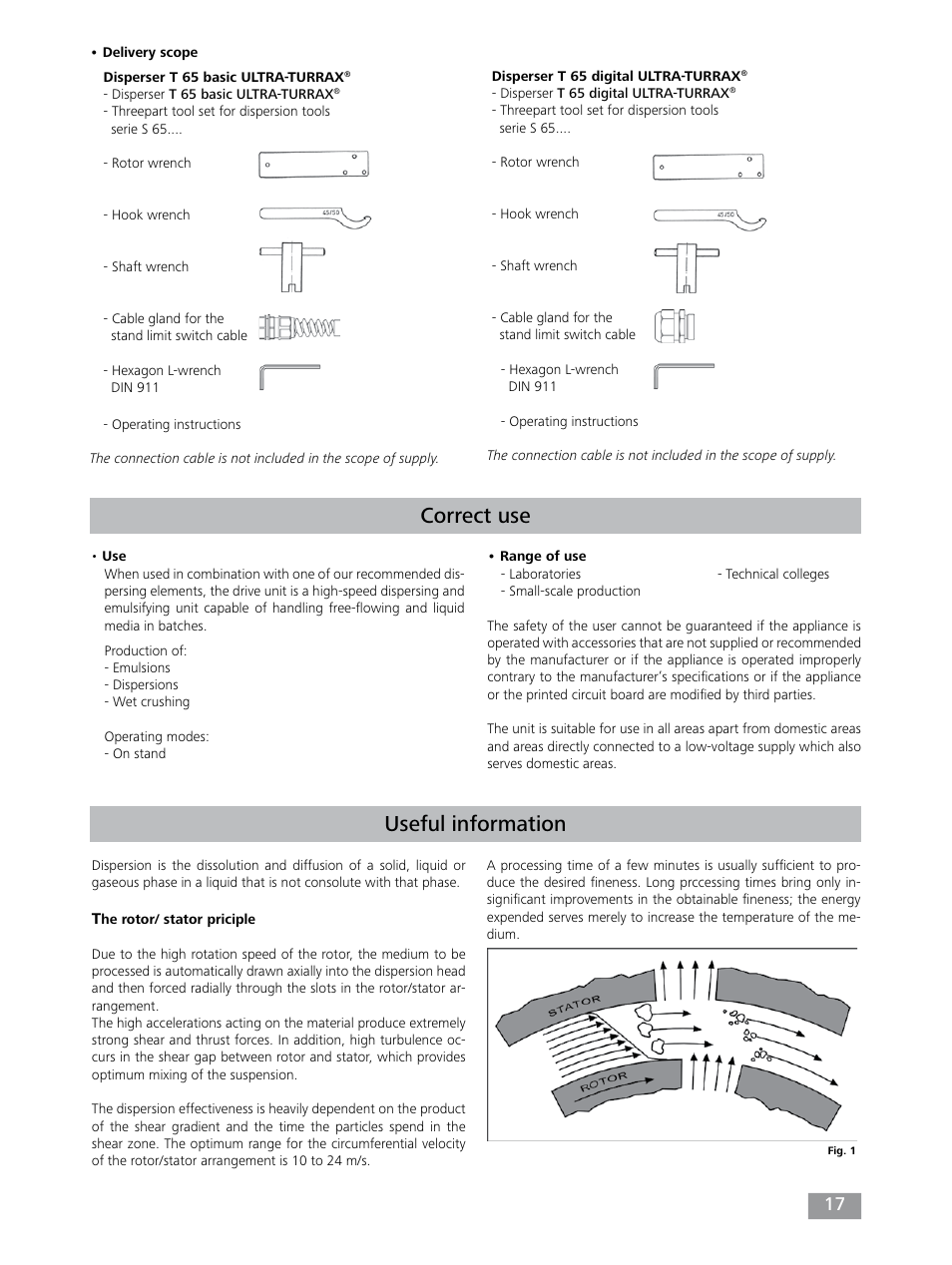 Useful information, Correct use | IKA T 65 digital ULTRA-TURRAX User Manual | Page 17 / 100