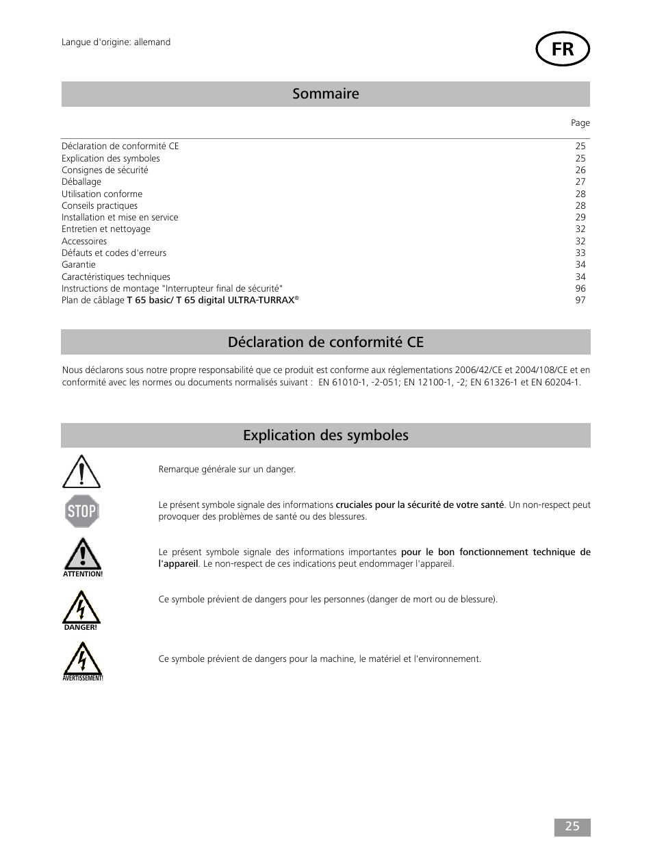 Sommaire | IKA T 65 digital ULTRA-TURRAX User Manual | Page 25 / 100