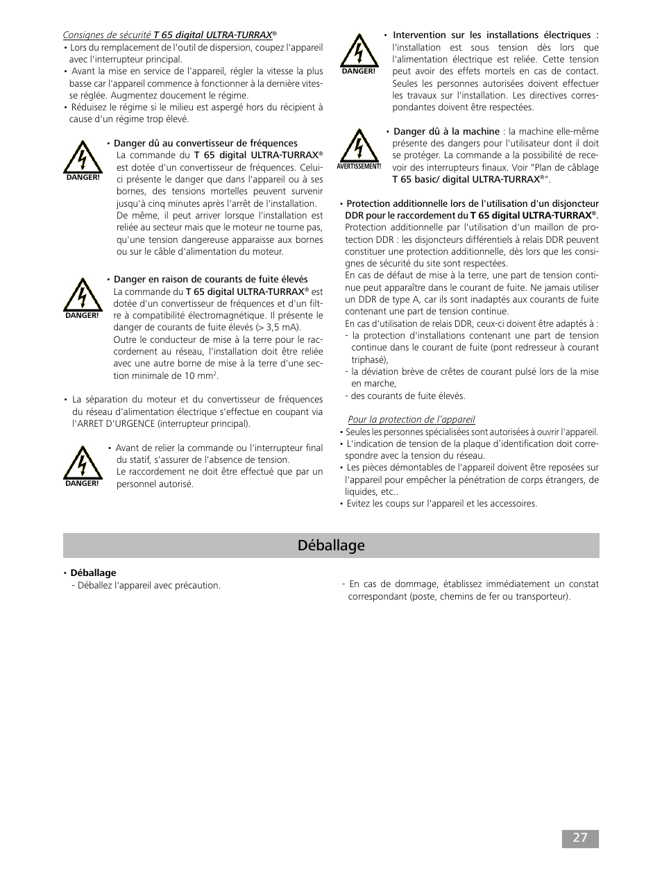 Déballage | IKA T 65 digital ULTRA-TURRAX User Manual | Page 27 / 100