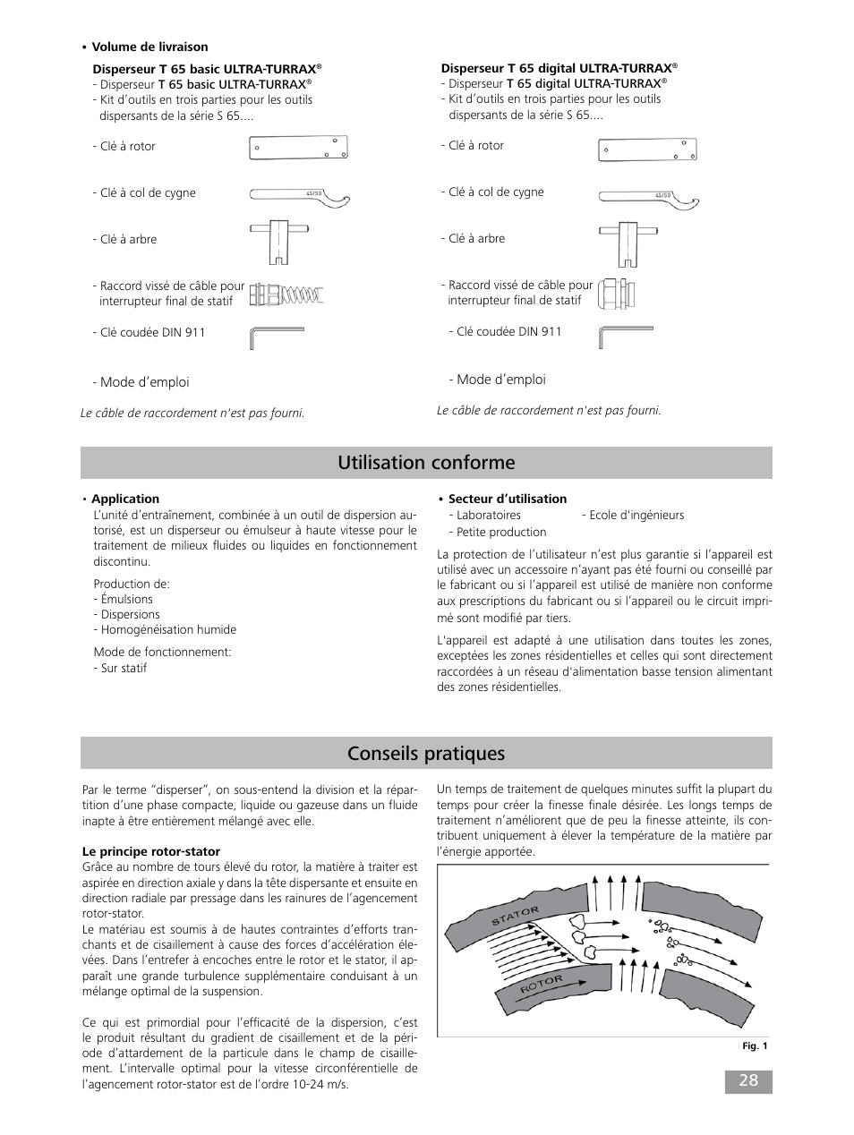 Conseils pratiques, Utilisation conforme | IKA T 65 digital ULTRA-TURRAX User Manual | Page 28 / 100