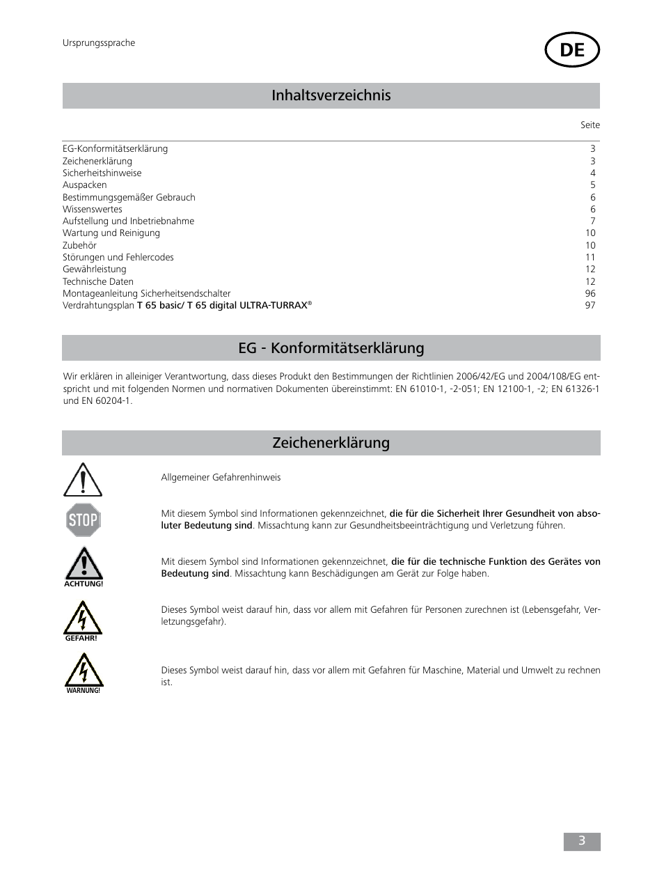 IKA T 65 digital ULTRA-TURRAX User Manual | Page 3 / 100
