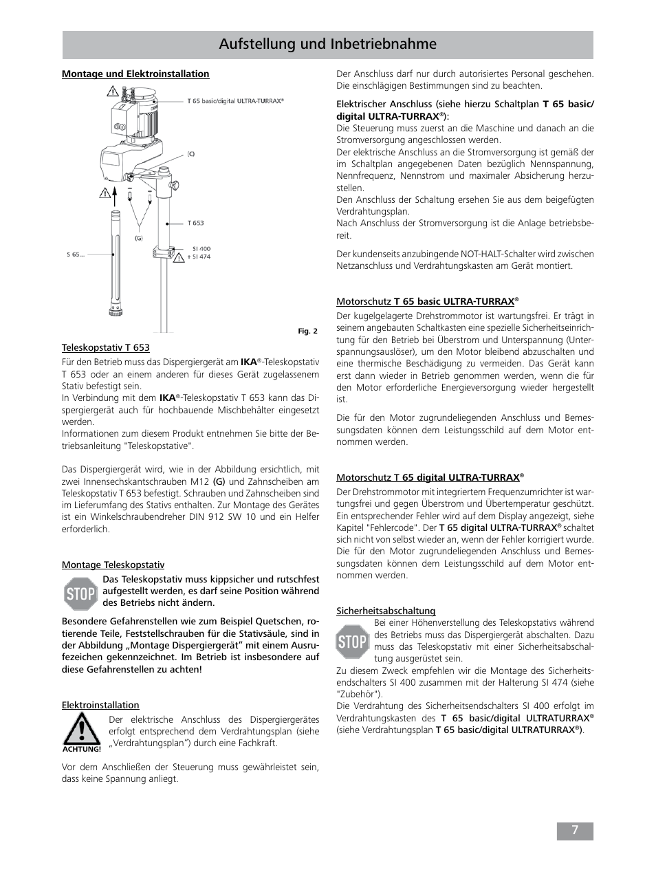 Aufstellung und inbetriebnahme | IKA T 65 digital ULTRA-TURRAX User Manual | Page 7 / 100