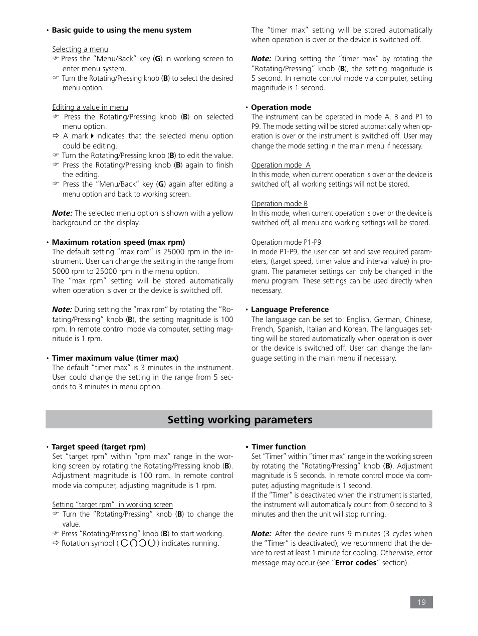 Setting working parameters | IKA Tube Mill control User Manual | Page 19 / 64