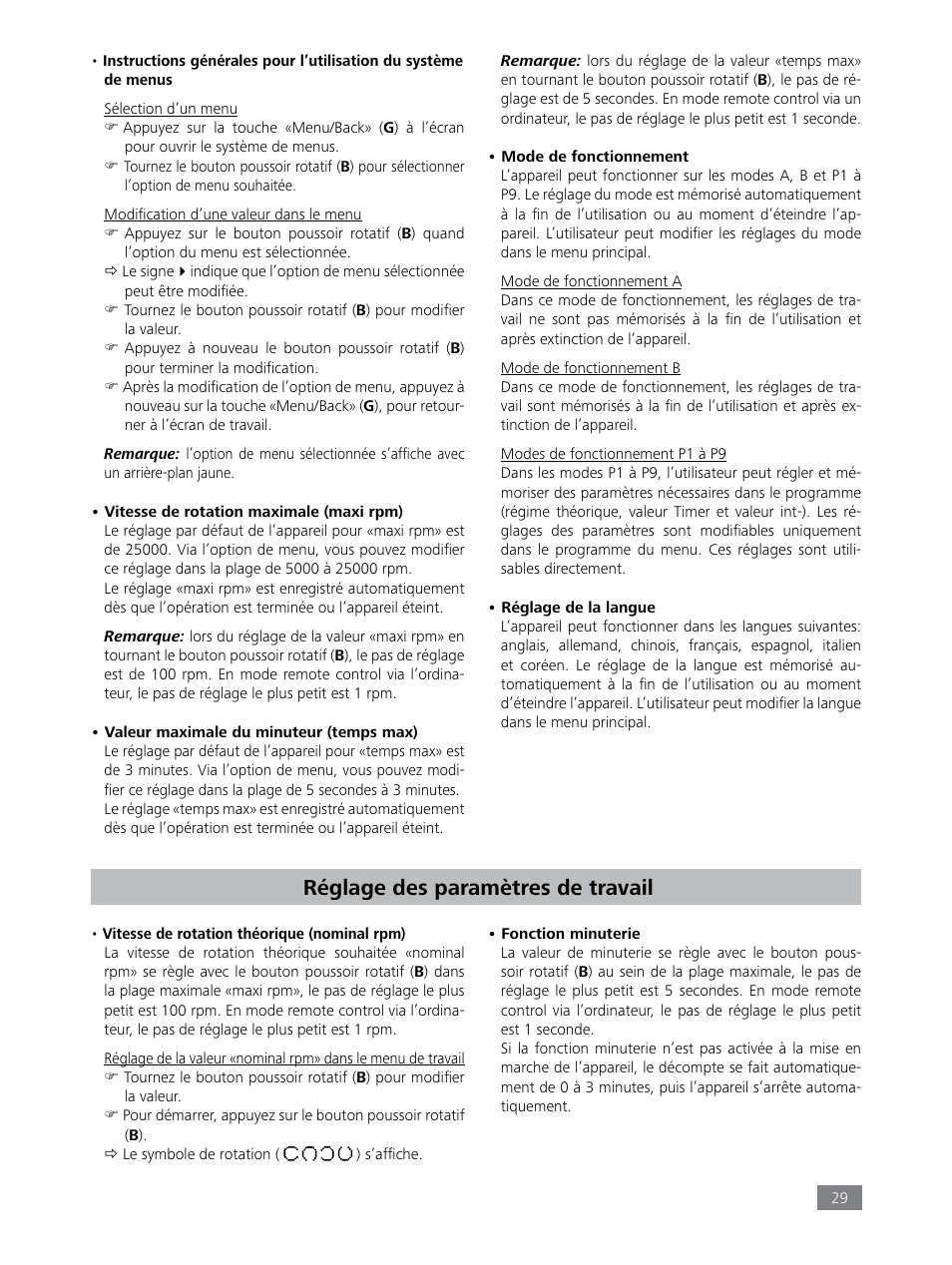 Réglage des paramètres de travail | IKA Tube Mill control User Manual | Page 29 / 64