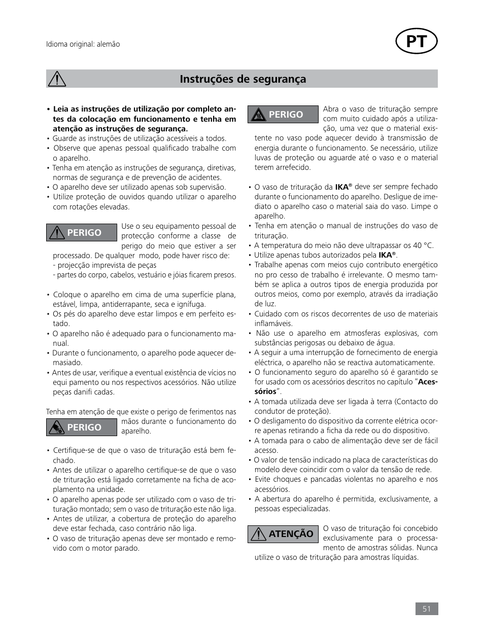 Instruções de segurança | IKA Tube Mill control User Manual | Page 51 / 64